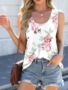 Printed Scoop Neck Wide Strap Tank Top