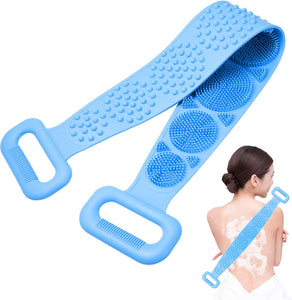 SilkScrub dual-sided silicone bath strap for exfoliating and back scrubbing