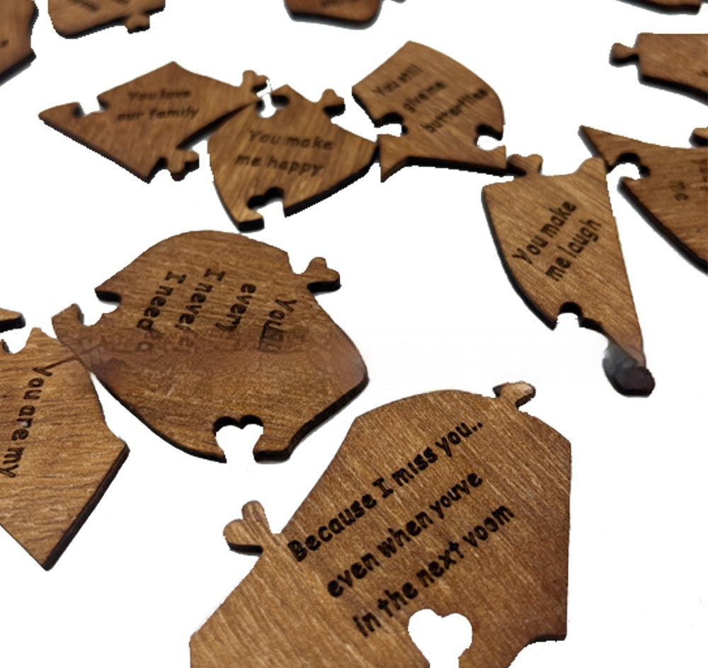 Romantic Wooden Heart Puzzle with Engraved Love Notes