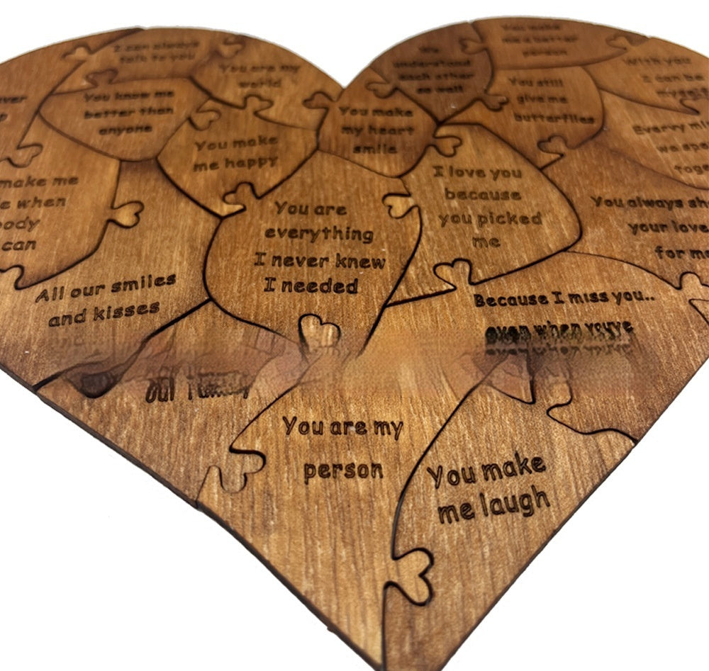 Romantic Wooden Heart Puzzle with Engraved Love Notes 